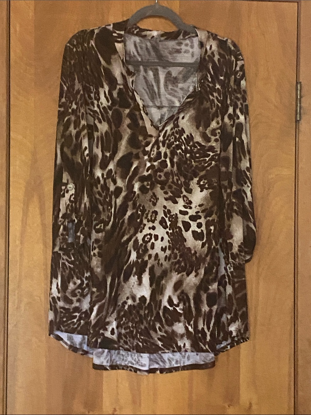 Animal Print V-Neck Tunic in Brown
